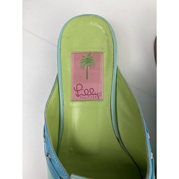 Vintage Lilly Pulitzer Blue Leather Slip On Mules Size 6.5 Tassels - Picture 2 of 8